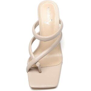 Vivianly Strappy Stiletto High Heels Womens Beige Criss Cross Thong Slip On